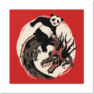 Panda Riding A Dragon Posters and Art